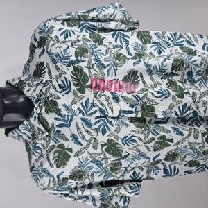 Kahuna Bay Floral Monstera Pattern grey AOP 2XL casual summer button-up shirt